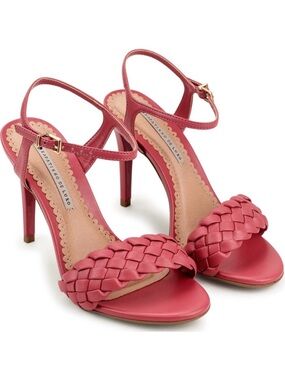 Pink Leather Heels Sandals Ankle Strap size 7 wedding Preppy girly dance party